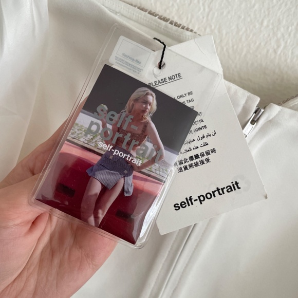 NEW self-portrait Off Shoulder Crop Top White Silver Crystal Puff Sleeve Small - Picture 9 of 9